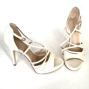 Via Spiga White Strappy Stiletto Sandal Heels | Minimalist Dress Shoes | Size 7